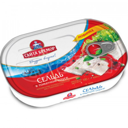Санта Бремор Сельдь Филе в Томатном Соусе, ж/б ключ 190г - image 1