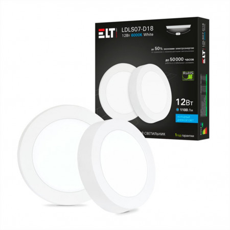 Светильник накладной светодиодный LDLS07-D18-12-6000-White, 12Вт, 220В, 6000К ELT - image 1