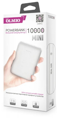 Внешний аккумулятор OLMIO 2.1A 10000mAh белый 038913 - image 1